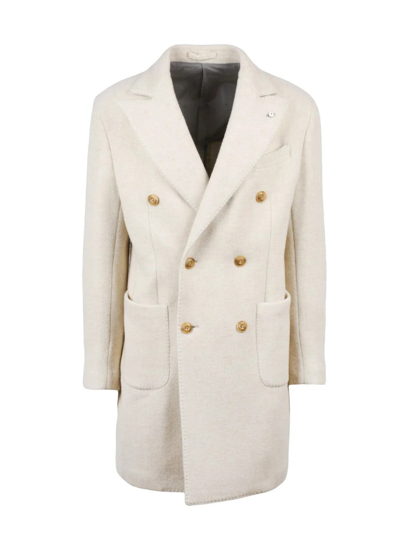L.B.M. 1911 White Wool-Blend Double-Breasted Coat