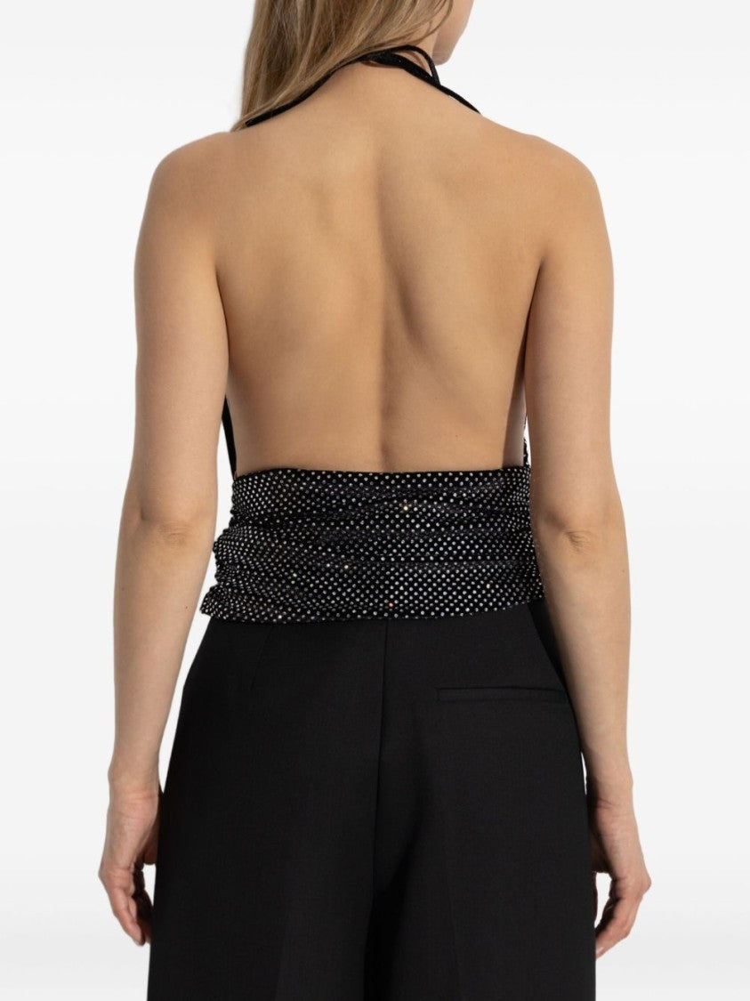 Balmain Black Crystal Embellished Halter Wrap Top