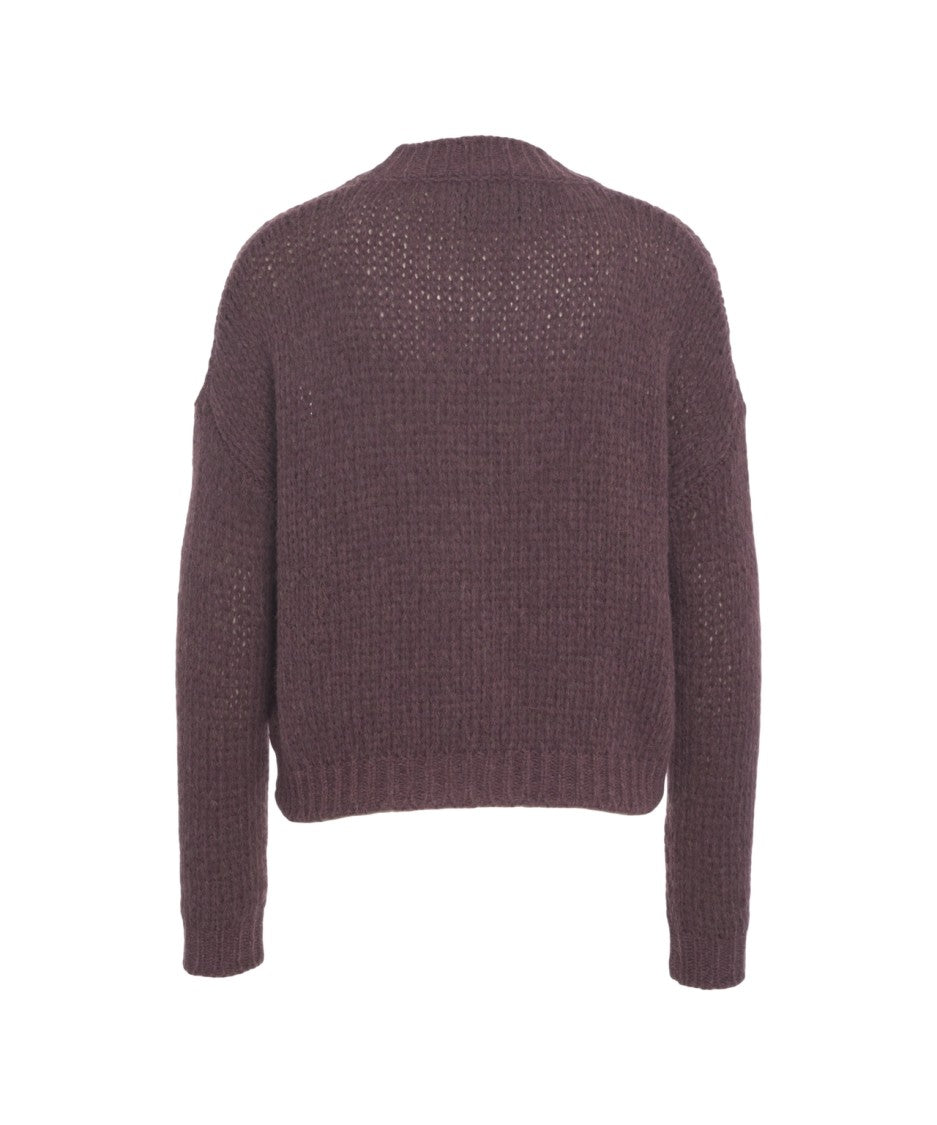 Roberto Collina Cropped Burgundy Cardigan With Classic V-Neck And Textured Knit