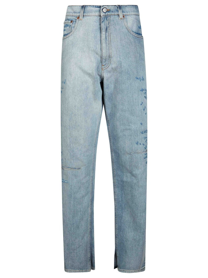 Mm6 By Maison Margiela Light Blue Paint Splatter Distressed Jeans