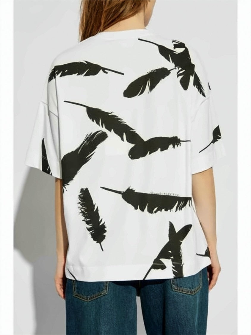 Alexander Mcqueen Relaxed Fit T-Shirt With Unique Feather Print