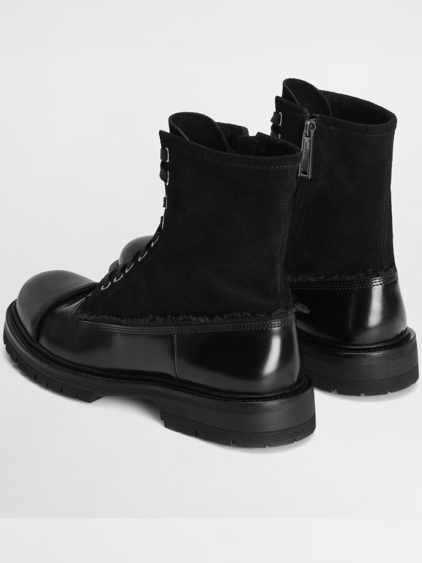 Dolce & Gabbana Black Calf Leather Lace-Up Rugged Ankle Boots