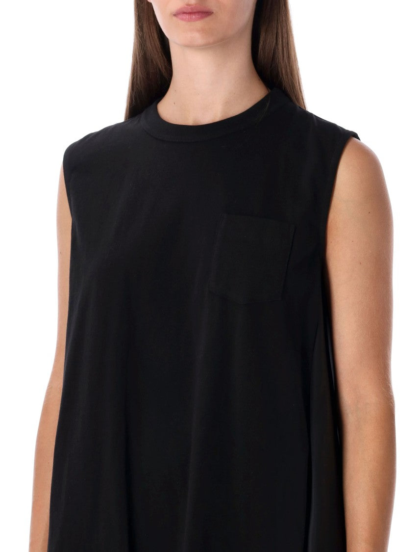 Sacai Short Dress With Contrasting Pleated Back
