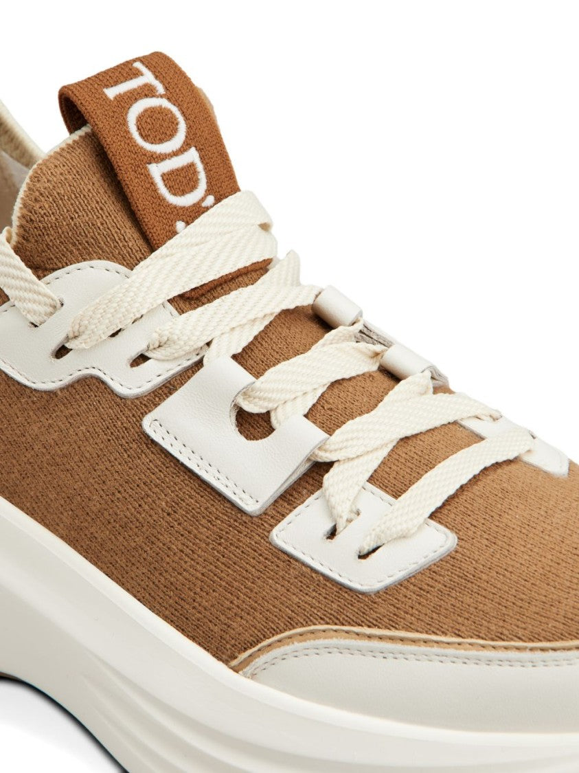 Tod's Brown Silk And Nylon Lace Sneakers