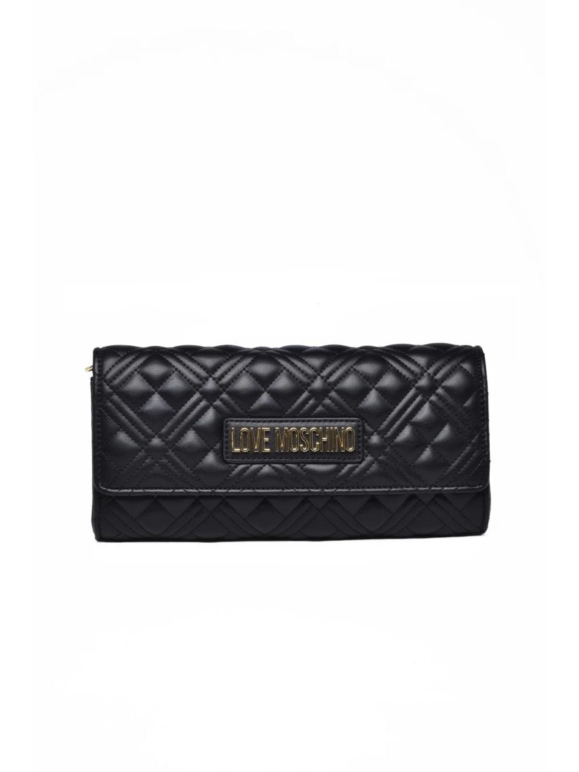 Love Moschino Black Polyurethane Quilted Baguette