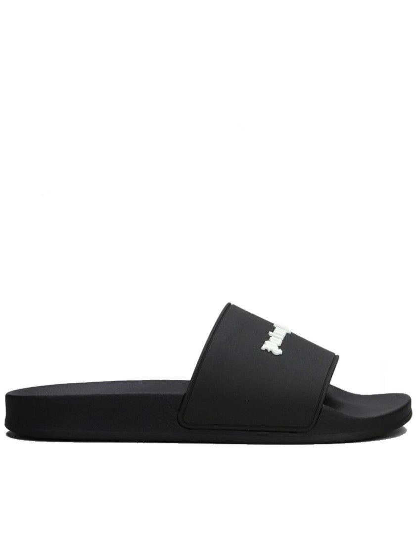 Palm Angels Black Classic Logo Sliders Logo Sandals