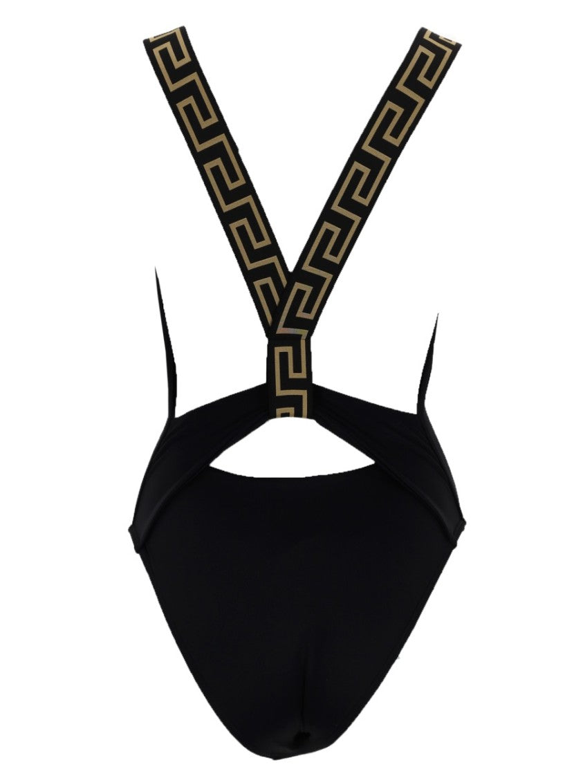Versace Black Gold Greek Key Cut-Out Swimsuit