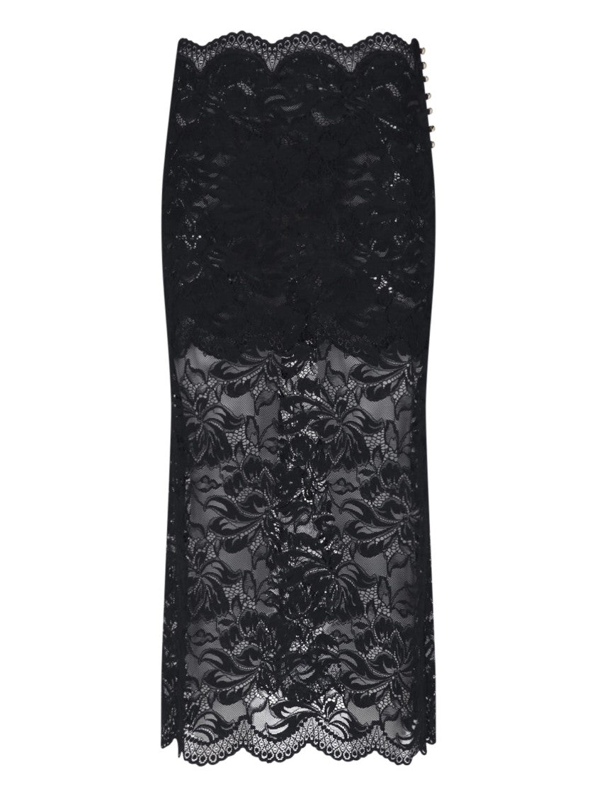 Rabanne Black Floral Lace Midi Skirt