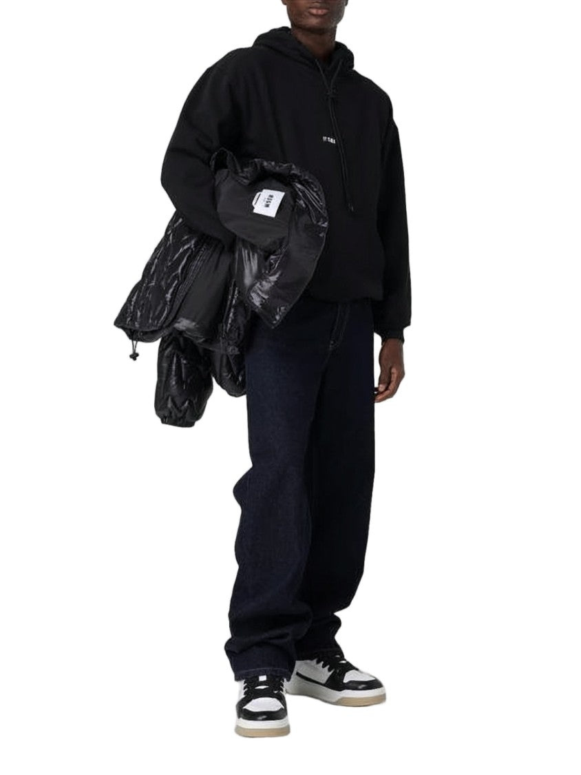 Msgm Relaxed Fit Black Hoodie With Graphic Back And Kangaroo Pocket