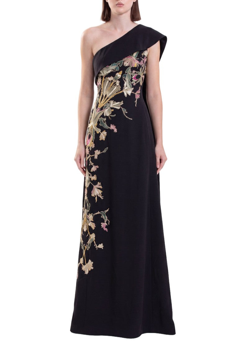 Saiid Kobeisy One Shoulder Embroidered Crepe Dress