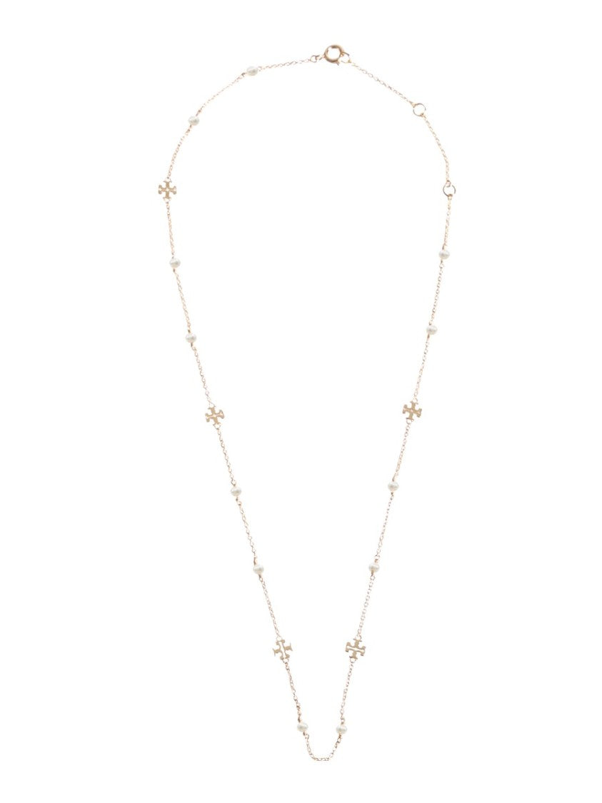 Tory Burch Kira Cultured Pearls Brass Charm Necklace