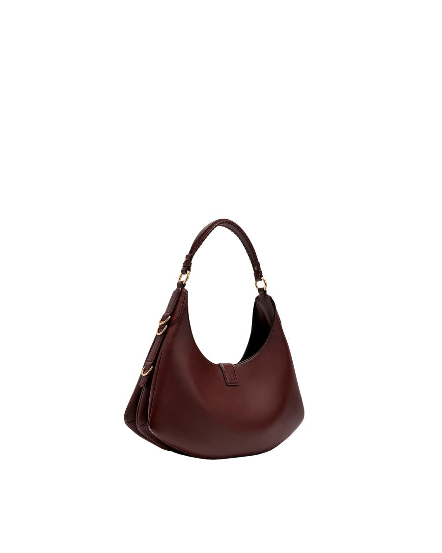 Ganni Soft Pleated Brown Shoulder Bag With D-Ring Details