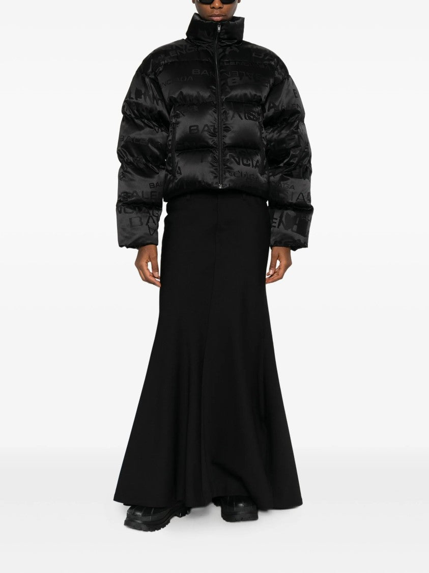 Balenciaga Black Cropped Puffer Tonal Logo Jacket