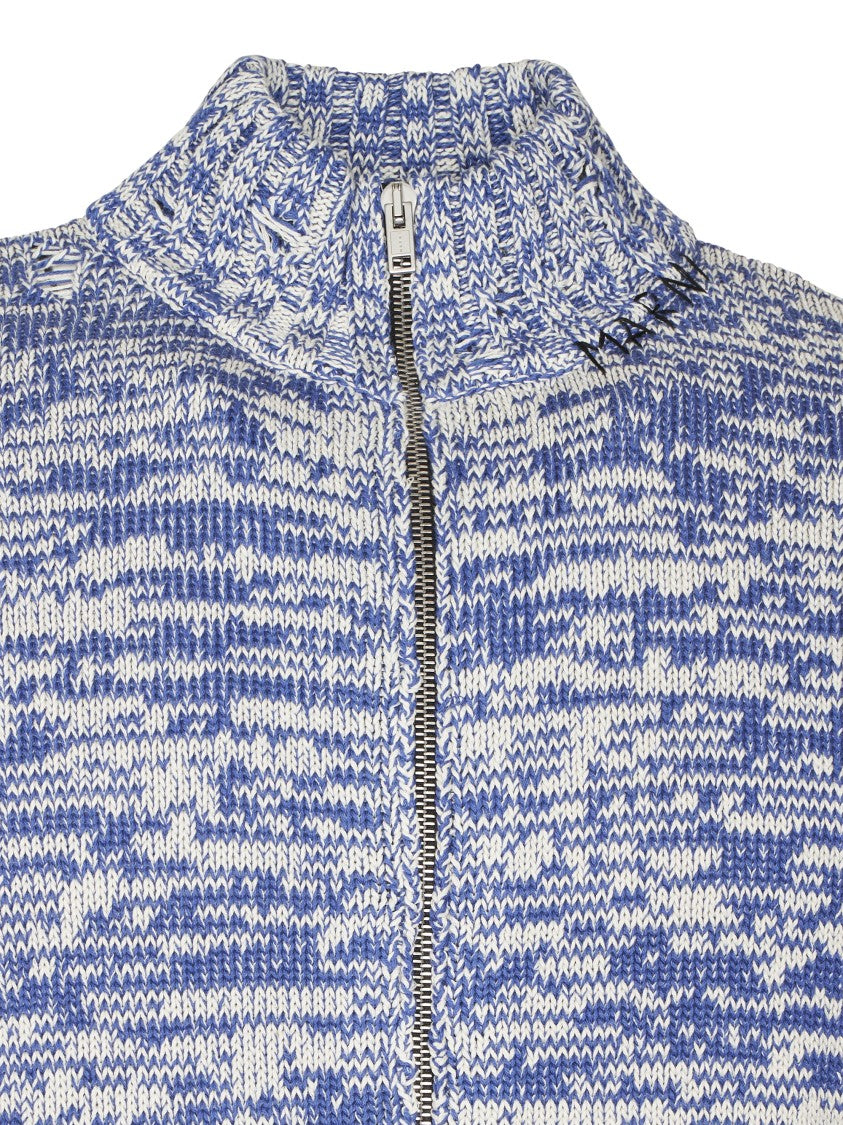 Marni Marled Pattern Zip-Up Sweater With High Collar