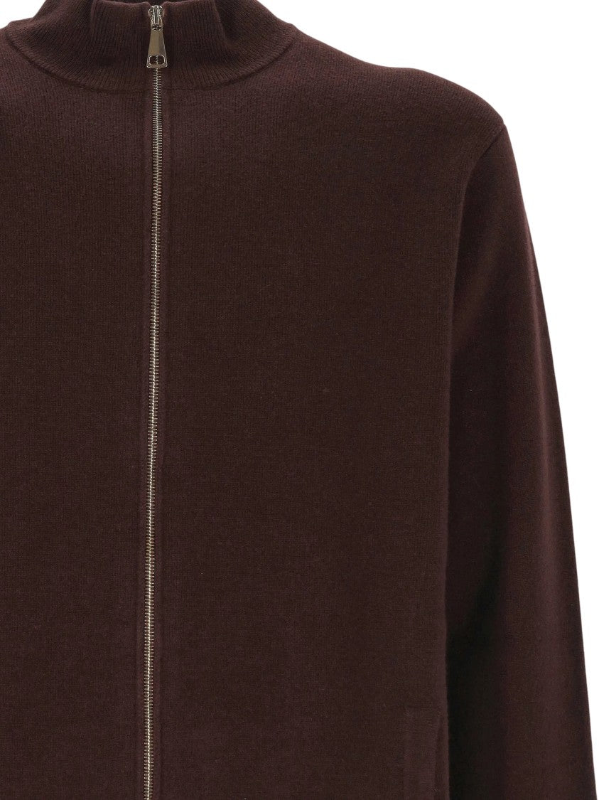 Oliver Lattughi Dark Brown Knitted Silk-Blend Zip Jacket