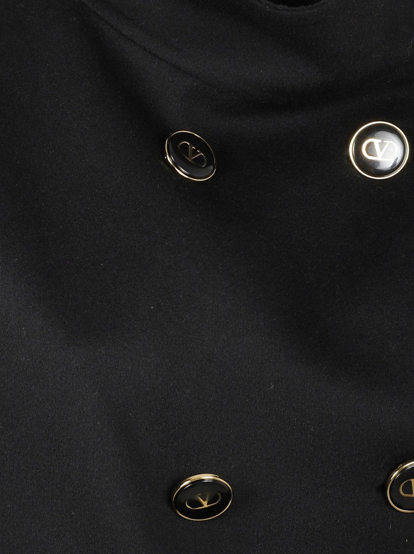 Valentino Garavani Double-Breasted Black Coat With Logo Detail