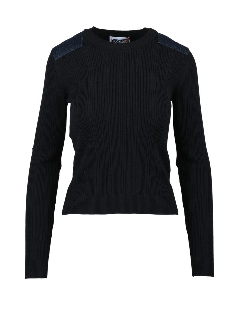 Mo5ch1no Jeans Ribbed Knit Sweater With Denim Patches