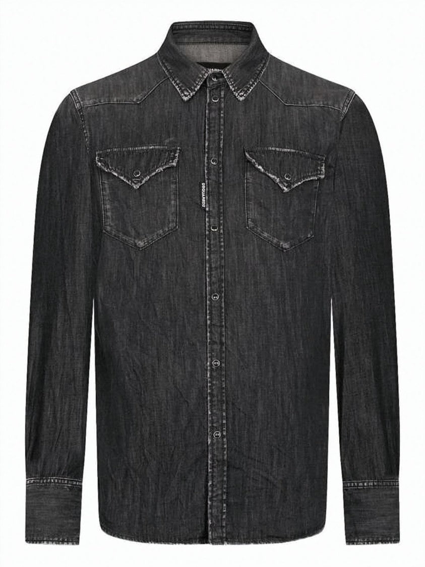 Dsquared2 Black Washed Denim Chest Pocket Shirt