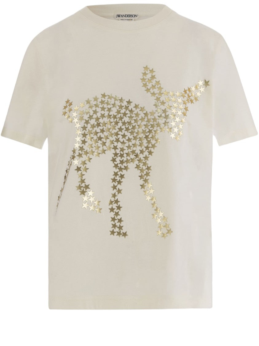 J. W. Anderson Ivory Cotton T-Shirt With Animal Stars Appliqué