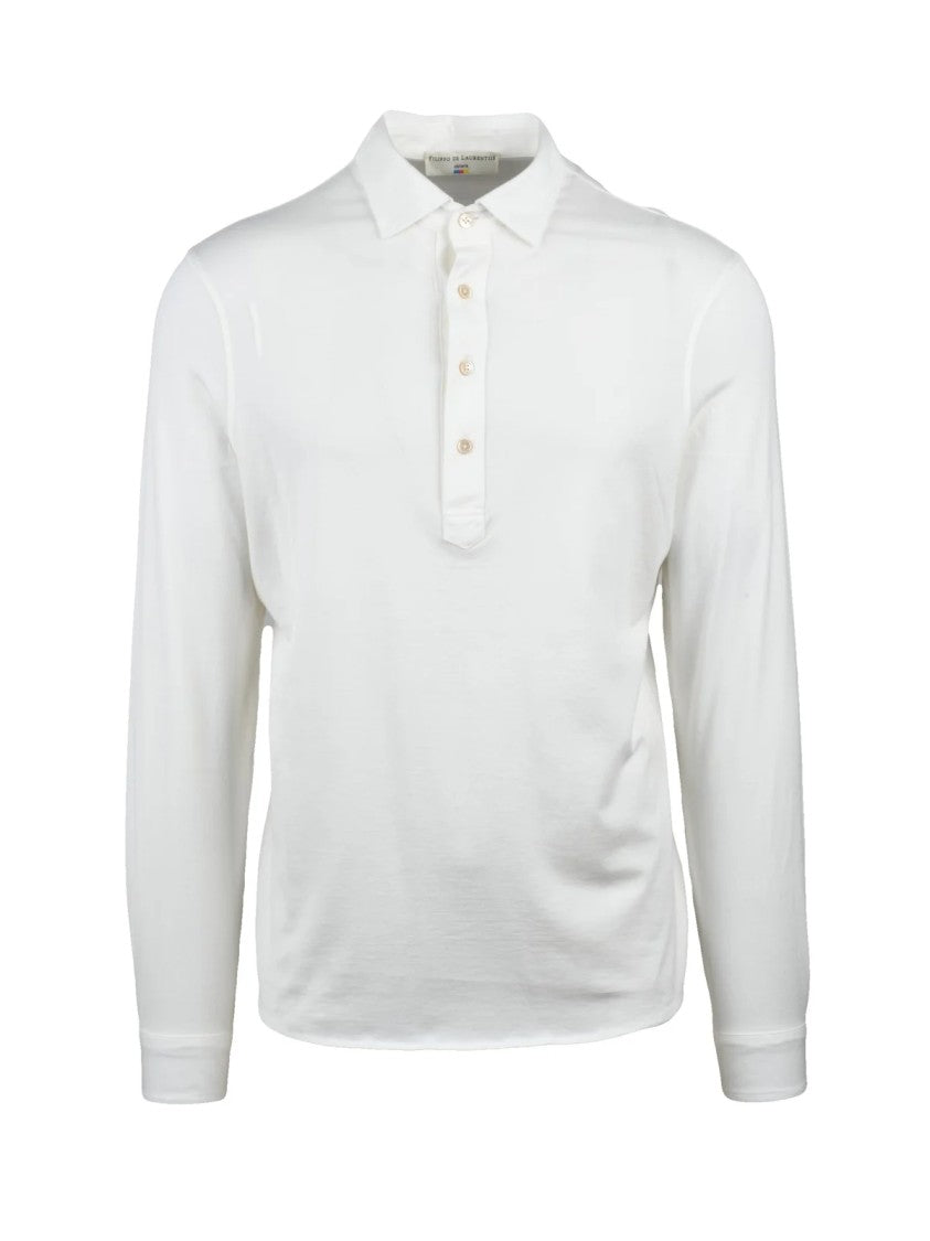 Filippo De Laurentiis White Long-Sleeve Cotton Polo Shirt