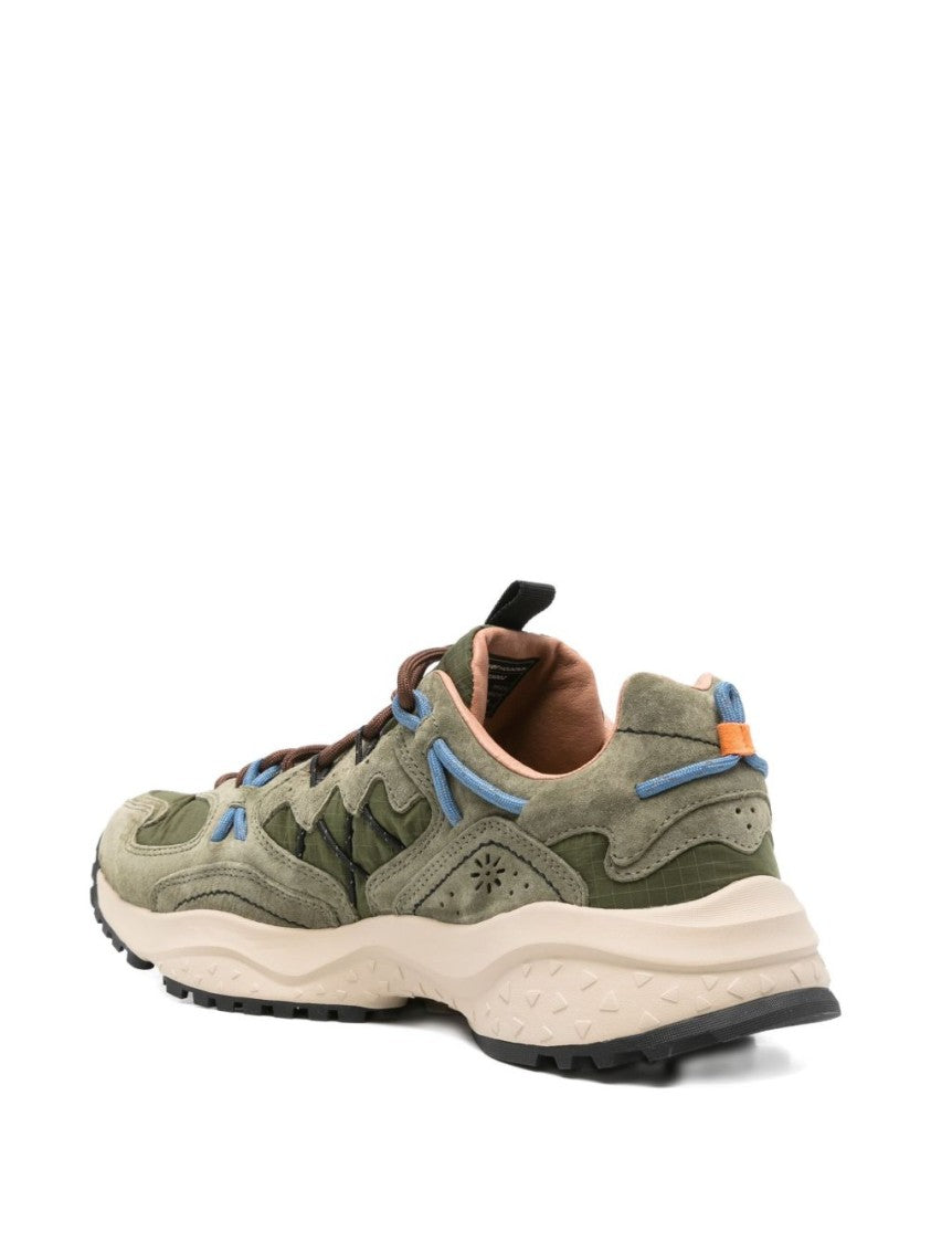 Flower Mountain Layered Gray Sneakers With Olive Green Accents