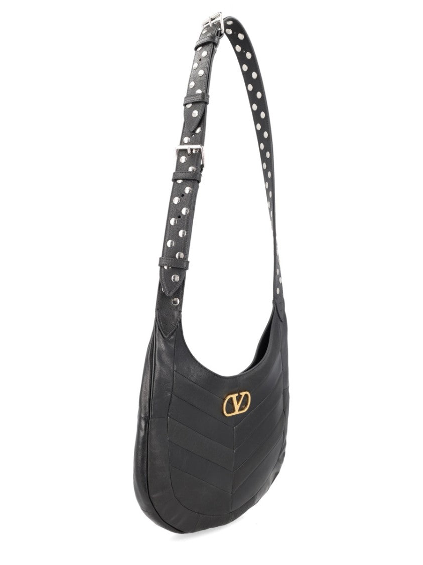 Valentino Garavani Crescent-Shaped Leather Shoulder Bag With Chevron Panels