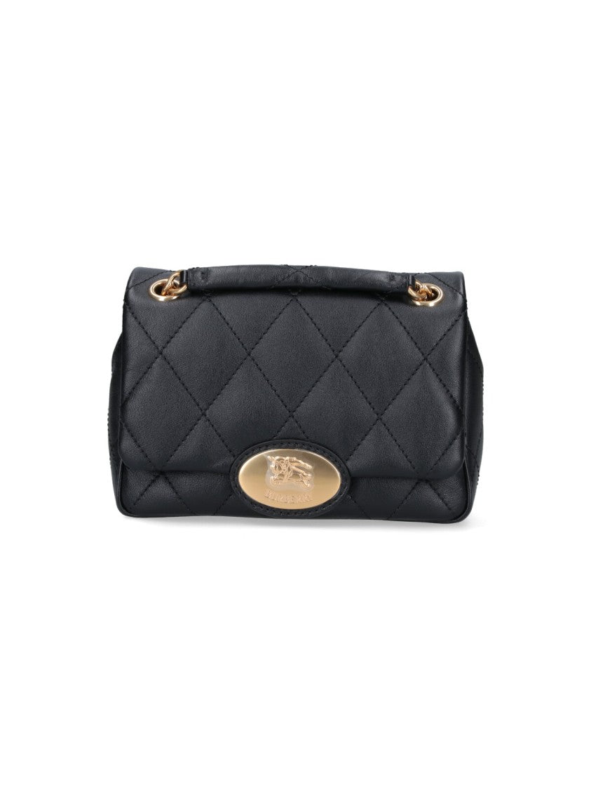 Burberry Compact Quilted Black Bag With Gold-Tone Plaque