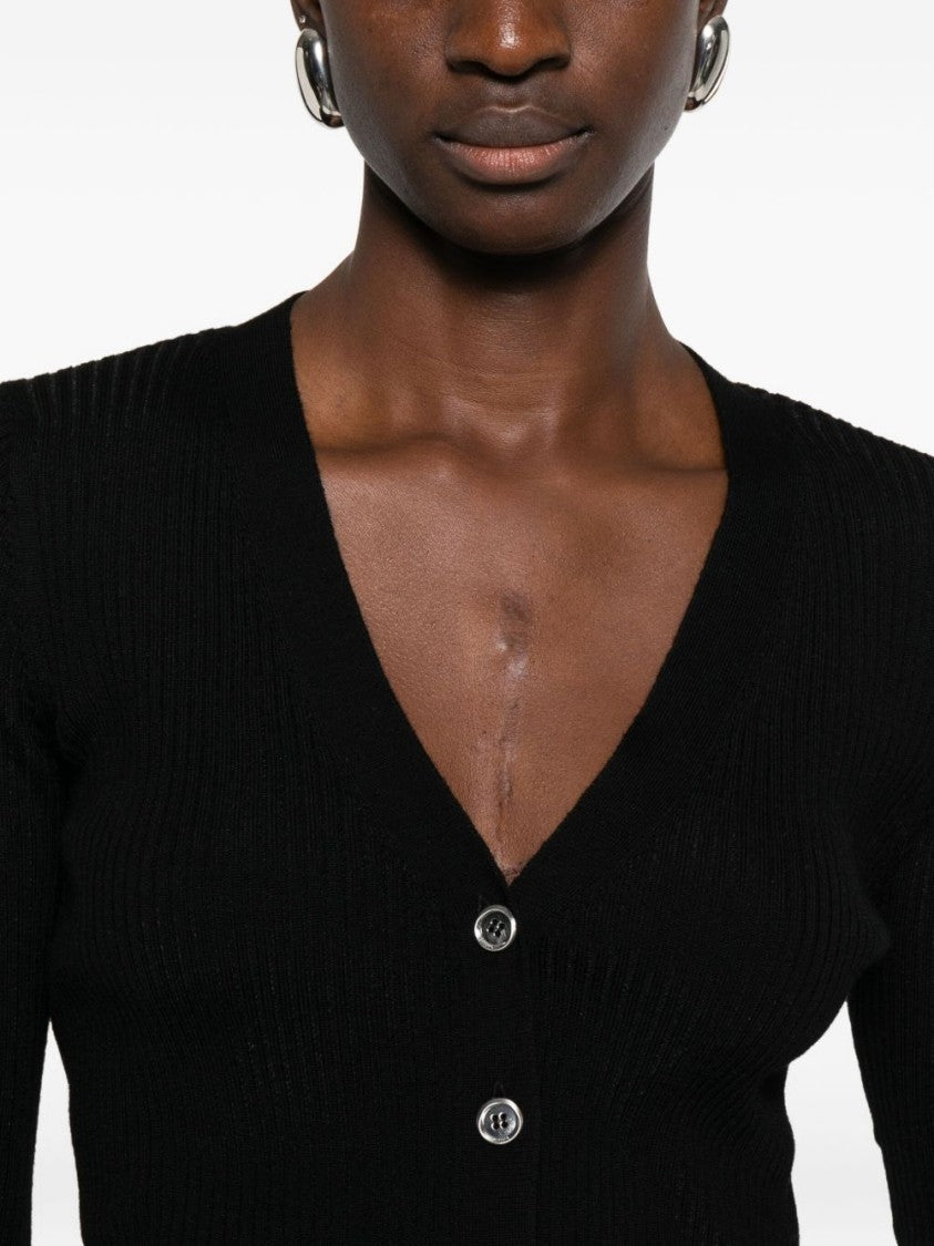 Pinko Fitted Black Cardigan With Ribbed Texture
