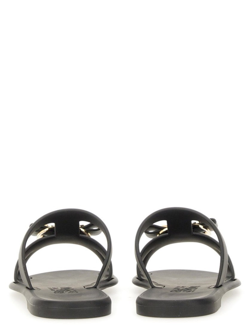Ferragamo Black New Vara Metallic Accent Bow Sandals