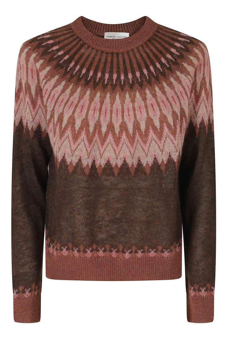 Roberto Collina Dark Purple Fair Isle Crew-Neck Baby Alpaca-Blend Sweater