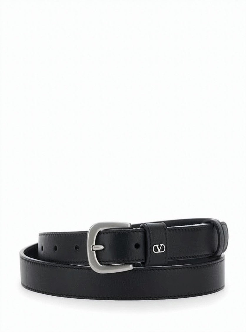 Valentino Garavani Calf Leather Belt And Silver-Tone Buckle