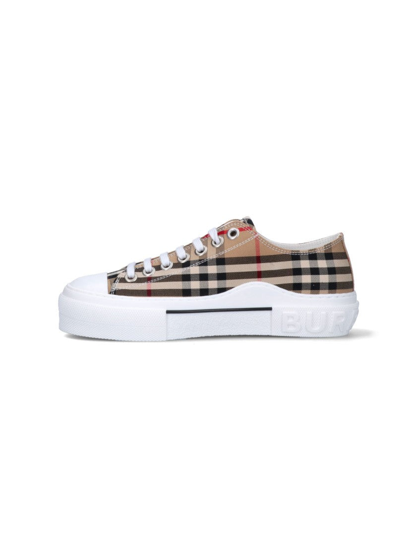 Burberry Check Pattern Low-Top Sneakers With Calfskin Accents