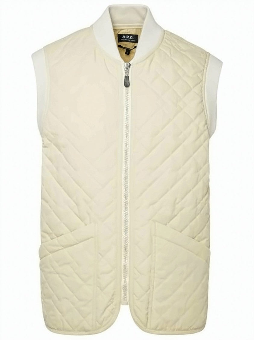 A.P.C. Quilted Sleeveless Vest With Ribbed Trim And Textured Design