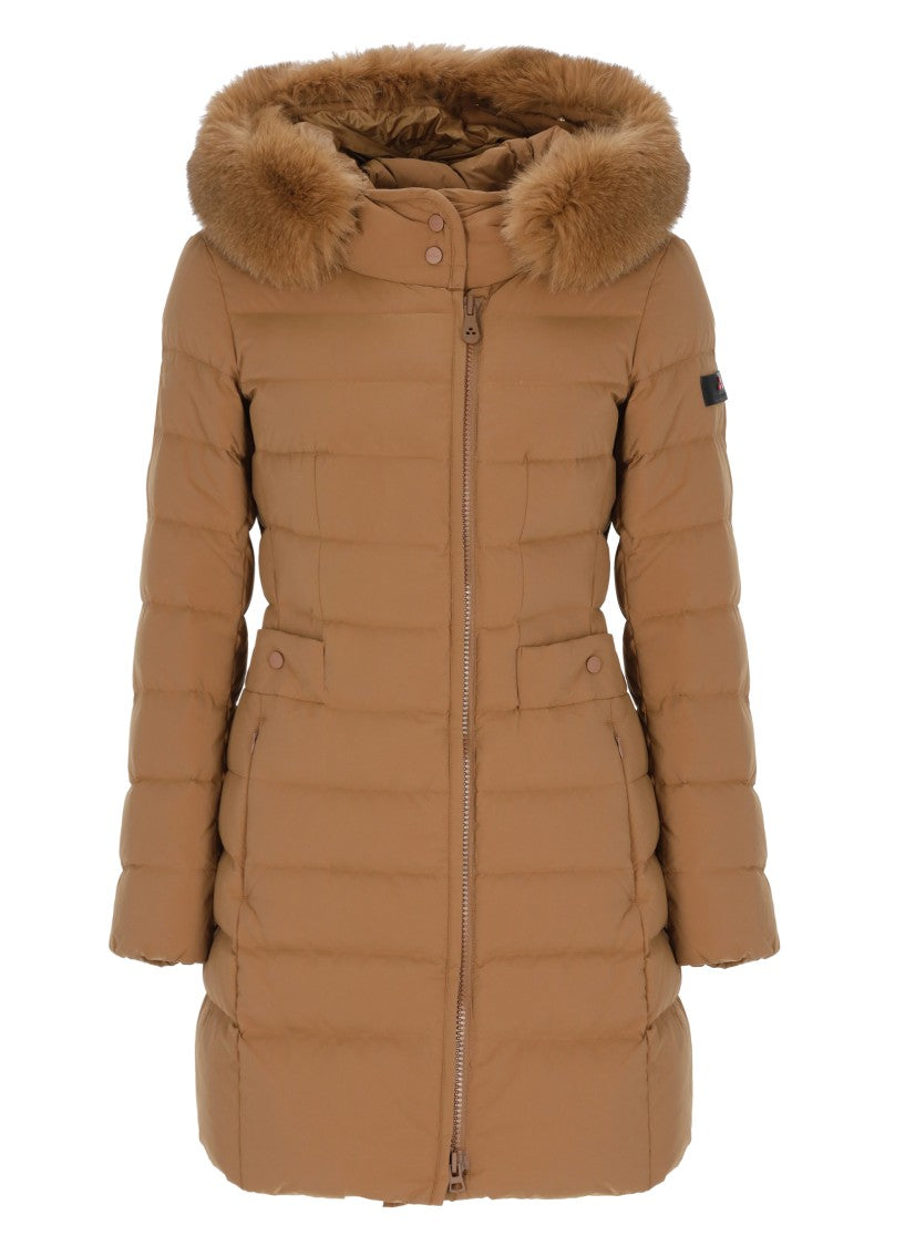Peuterey Brown Seriola Fox Fur Hood Quilted Down Jacket