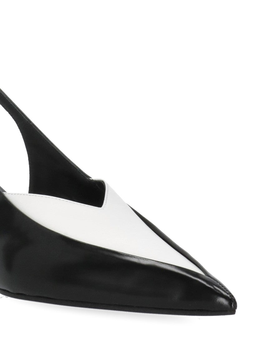 Lanvin Pointed Toe Slingbacks With Gold Strap And Spool Heel