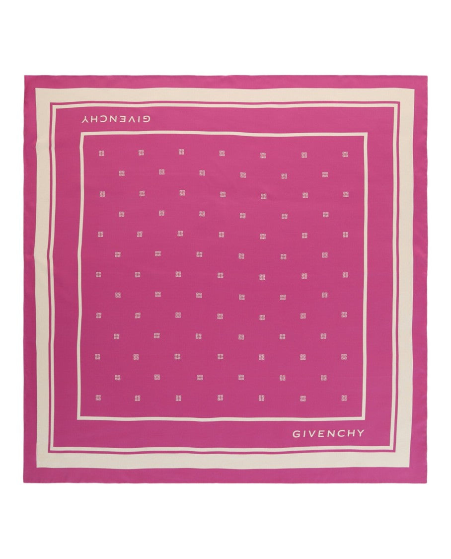 Givenchy Square Silk Scarf With Bold Logo And Striped Trim