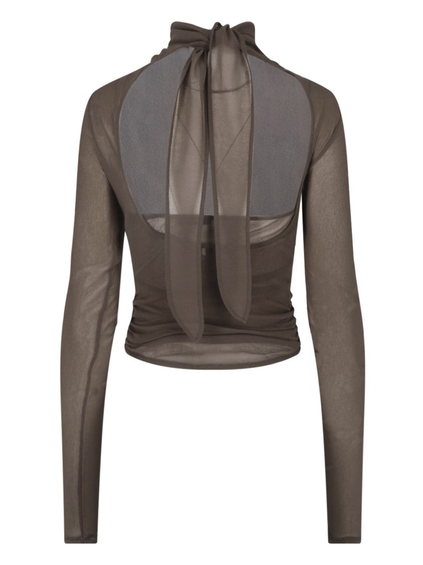Lemaire Brown Layered Rear Bow Long-Sleeve Blouse