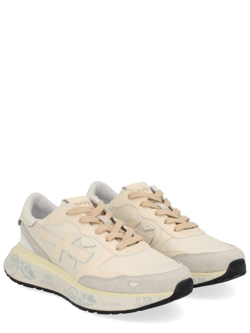 Premiata Beige And Cream Leather Sneakers With Textured Detailing