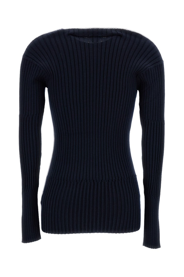 Bottega Veneta Blue Cashmere Silk Ribbed Sweater