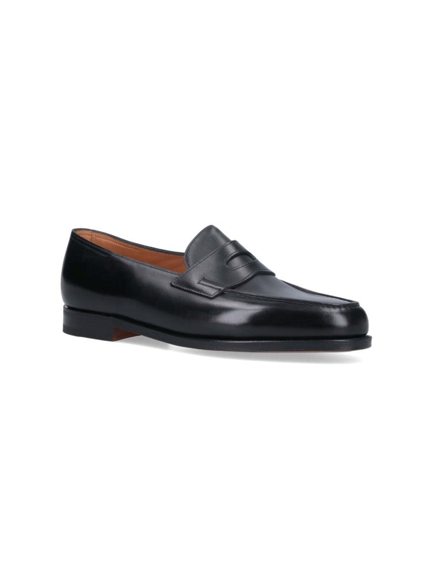 John Lobb Slip-On Black Leather Moccasins With Cut-Out Detail