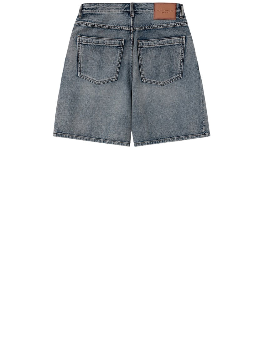 Wooyoungmi Relaxed-Fit Denim Shorts With Faded Wash Effect And Button Closure