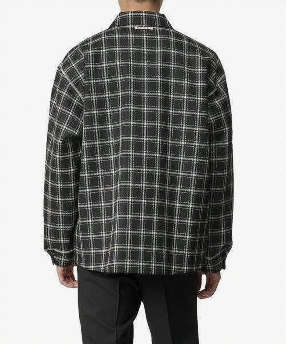 Marni Black And White Plaid Bomber Jacket With Structured Collar