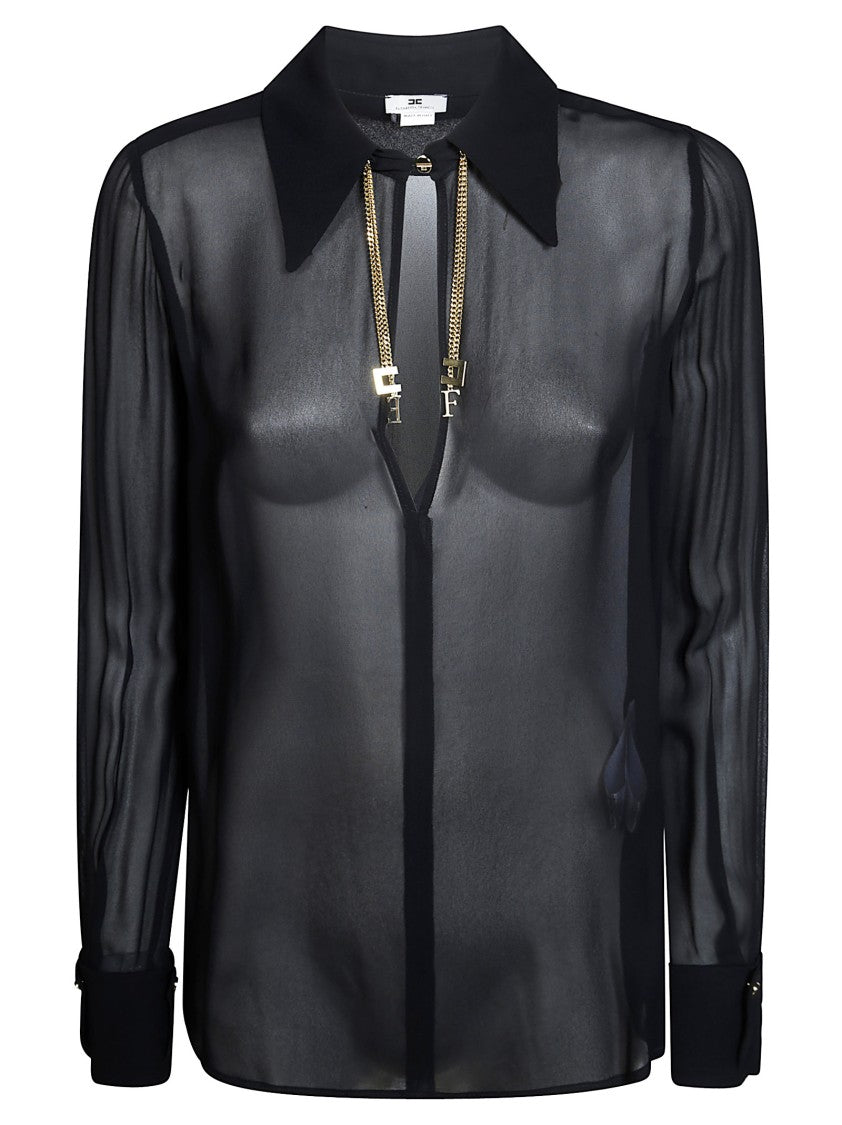 Elisabetta Franchi Sheer Zip V-Neck Blouse