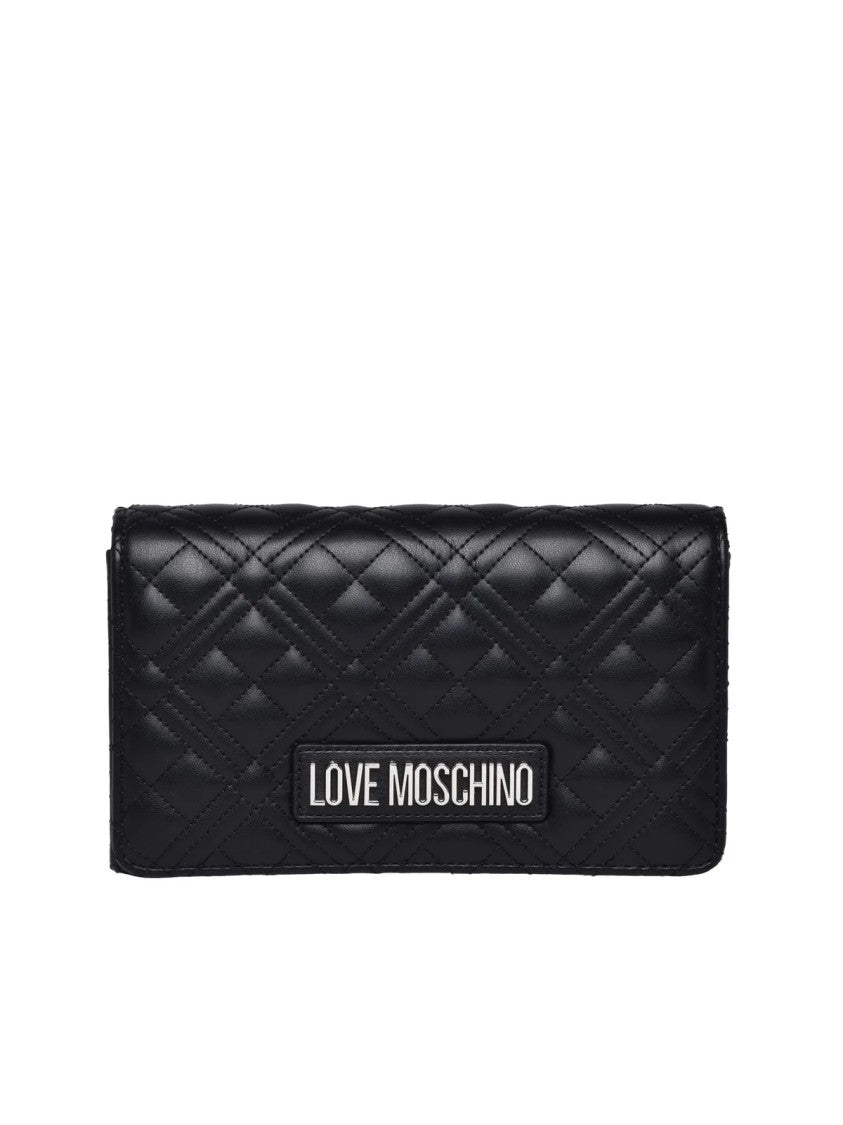 Love Moschino Quilted Black Crossbody Bag With Silver Chain Strap