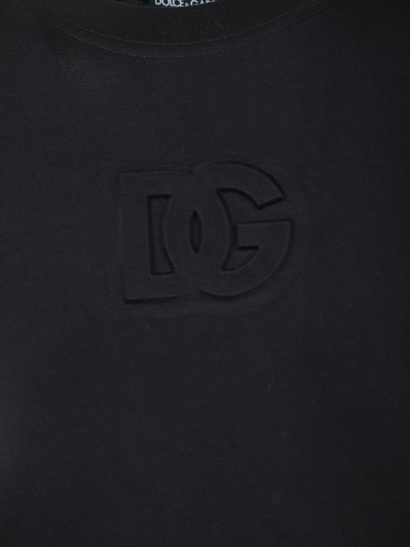 Dolce & Gabbana Tonal Embossed Black T-Shirt With Crew Neck