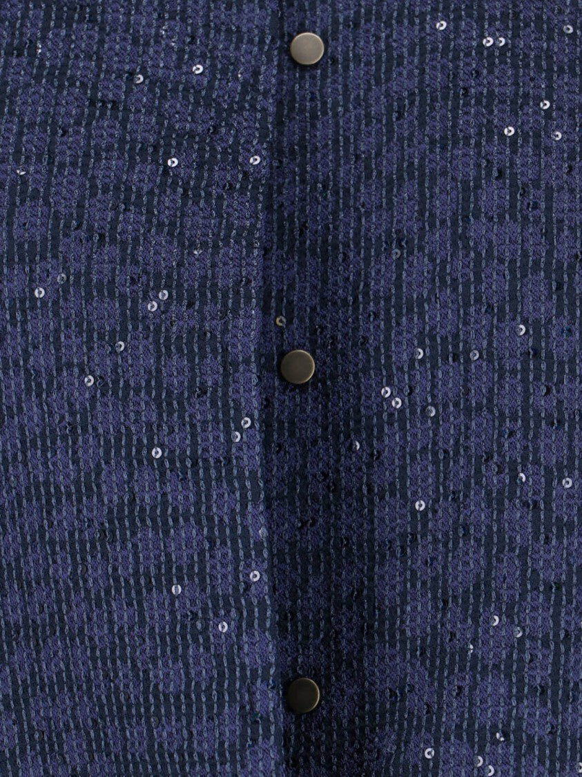 Giorgio Armani Navy Single-Breasted Sequin Mandarin Jacket