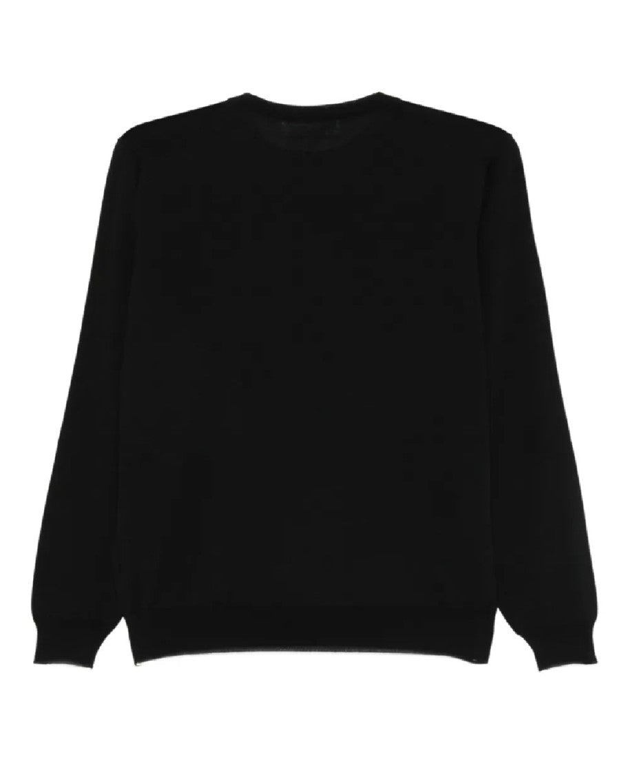 Lardini Classic Black Crewneck Sweater In Virgin Wool