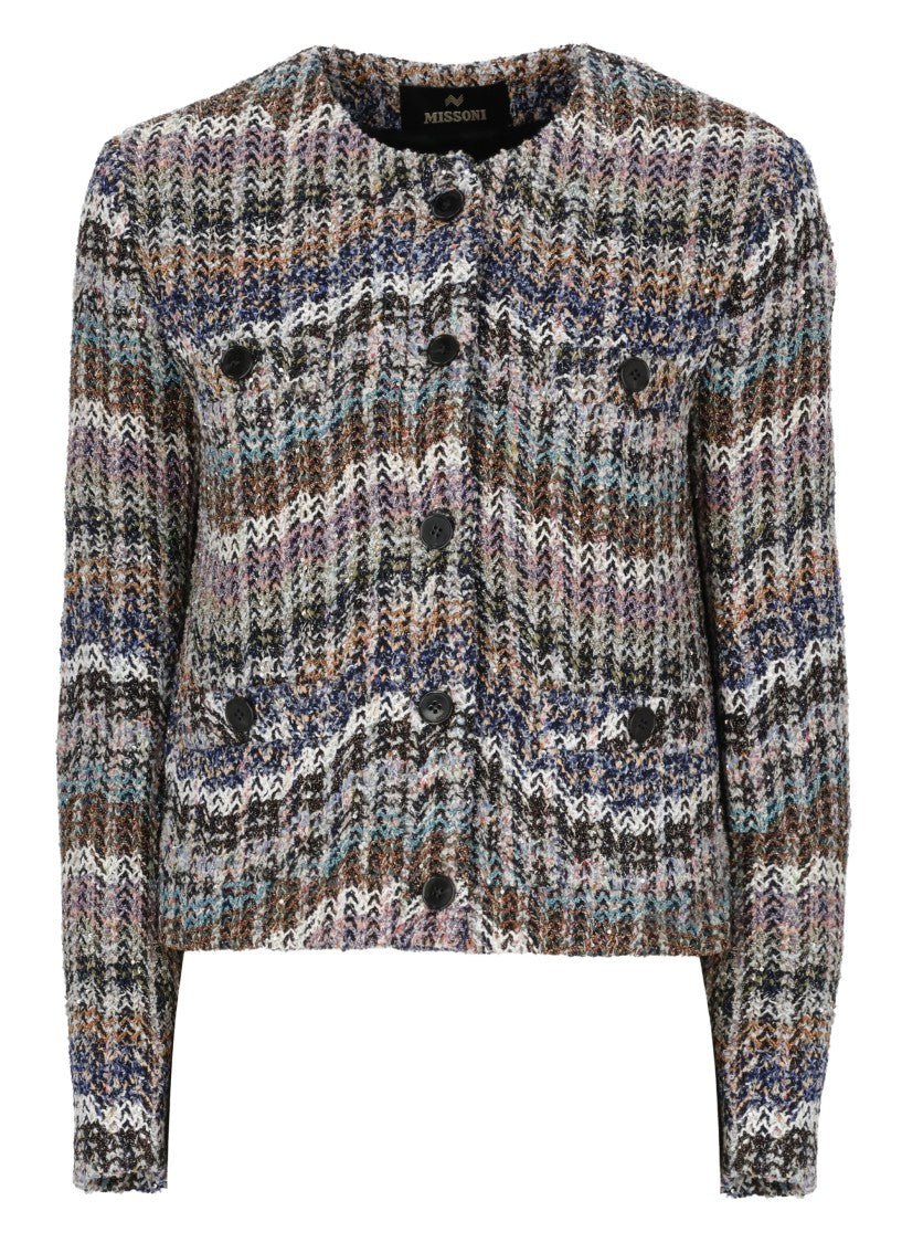 Missoni Multicolor Knitted Cardigan With Buttoned Pockets And Lurex Accents