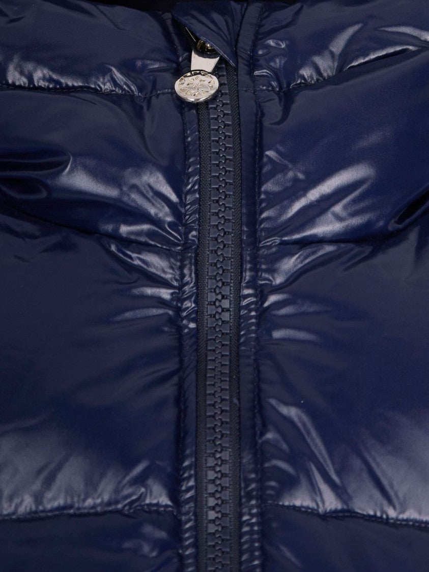 Pyrenex Navy Blue Down Jacket With Drawstring Hood And Quilted Design