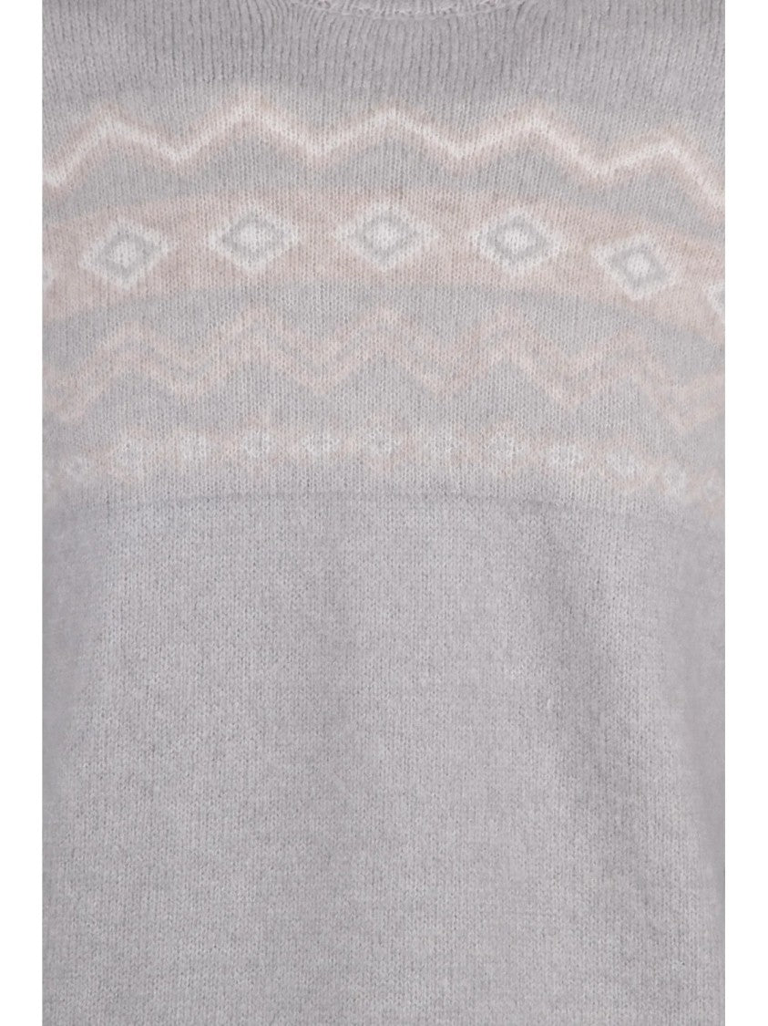 Eleventy Cashmere Silk Crewneck Sweater With Patterned Yoke